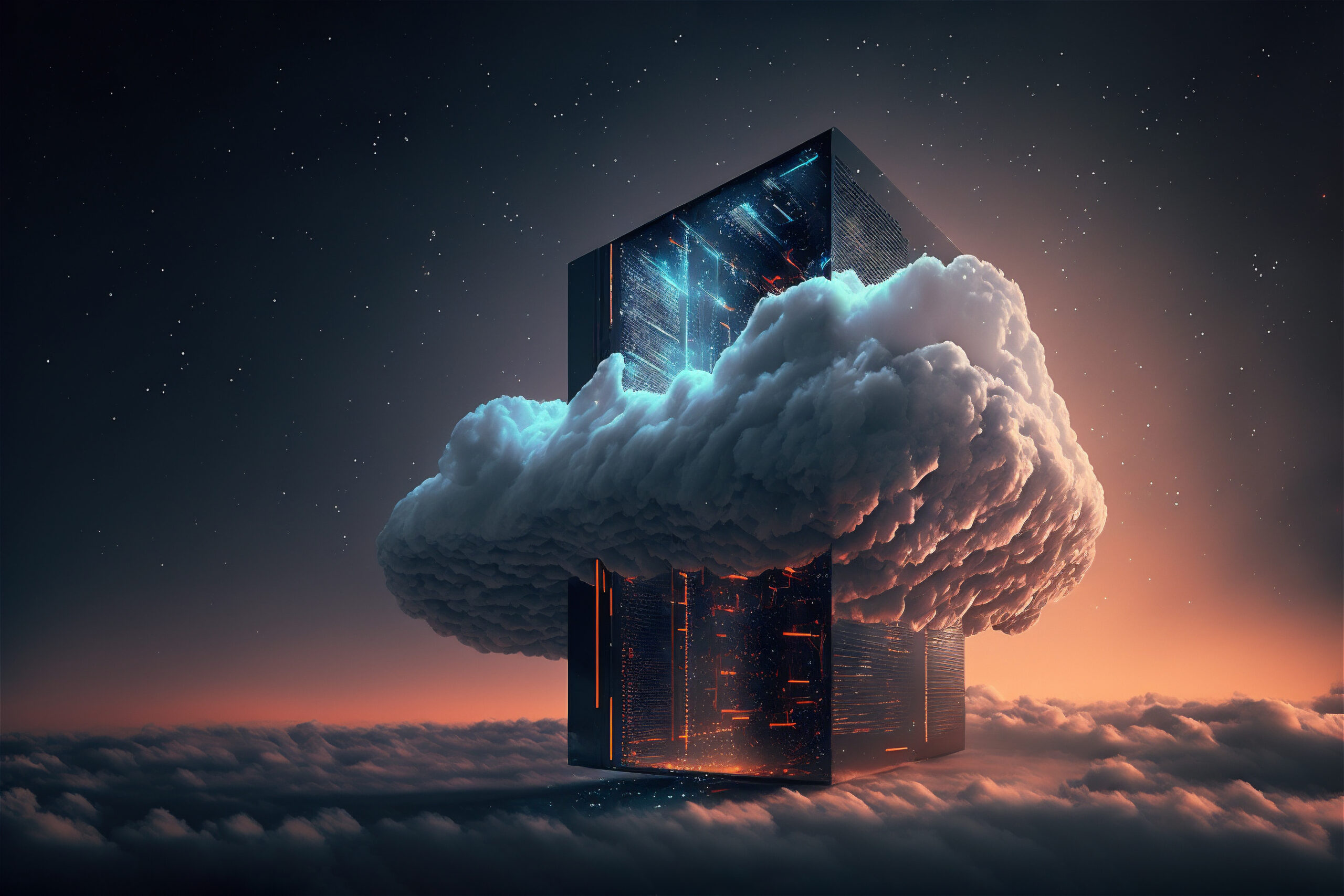 Server cloud data storage concept. Cloudscape digital online service for global network